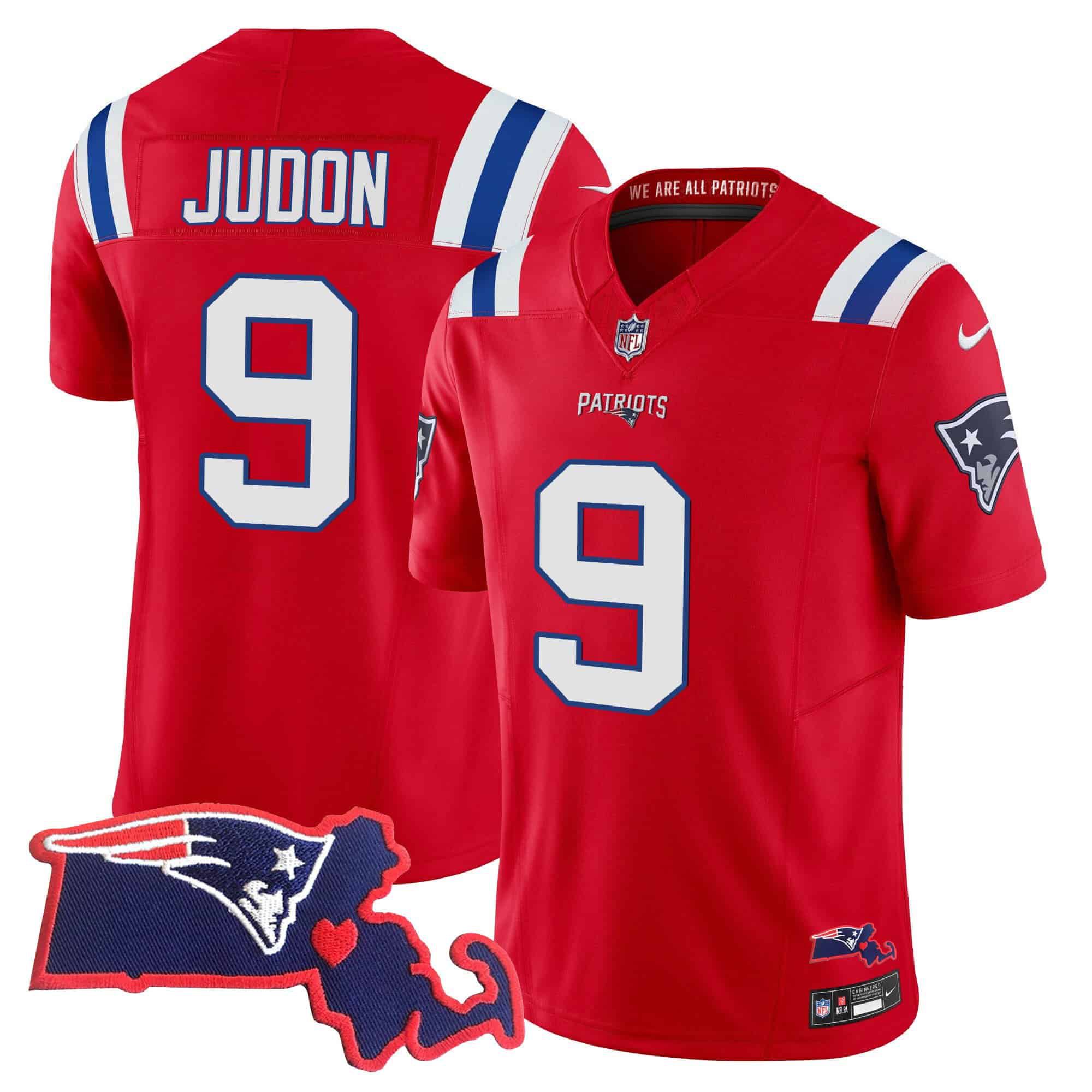 Men New England Patriots #9 Judon Red 2024 Nike Patch Vapor Limited NFL Jersey